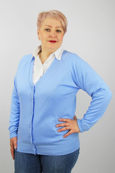 жакет вязаный демисезонный на пуговицах с V-вырезом Полесье С2555-21 1С8688-Д43 170,176 нежно-голубой - фото 1