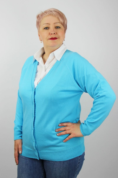 жакет вязаный демисезонный с рукавом реглан и V-образным вырезом Полесье С2555-21 1С8688-Д43 170,176 океан - фото 1