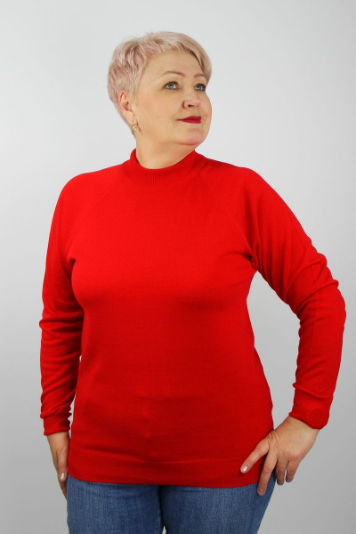 Демисезонный вязаный свитер прямого силуэта с воротником-стойкой Полесье С3316-15 5С1754-Д43 170,176 алый - фото 1