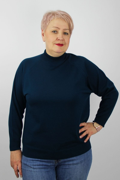 Демисезонный вязаный свитер прямого силуэта с воротником-стойкой Полесье С3316-15 5С1754-Д43 170,176 темно-синее_море - фото 1