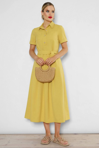 Желтое платье-рубашка миди с съемным поясом и воротником Urs 23-130-2 - фото 1