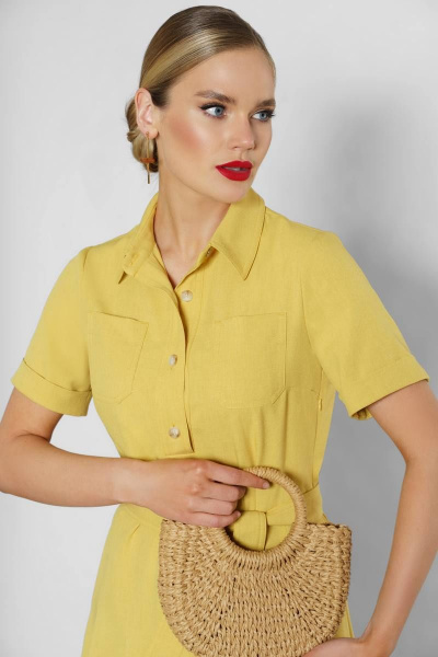 Желтое платье-рубашка миди с съемным поясом и воротником Urs 23-130-2 - фото 4
