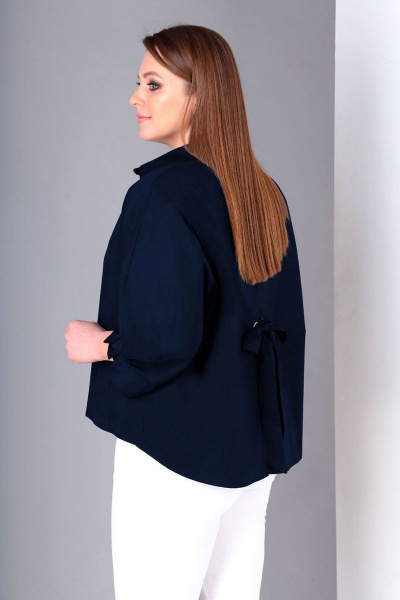 Летняя хлопковая блуза-рубашка с длинным рукавом и завязками Таир-Гранд 62427 темно-синий - фото 2