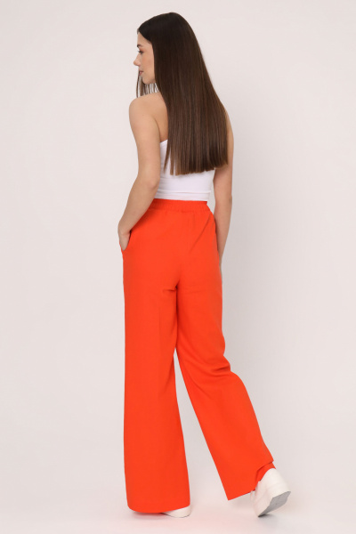 Прямые льняные брюки широкого кроя с резинкой и карманами Панда 143760w оранжевый - фото 2