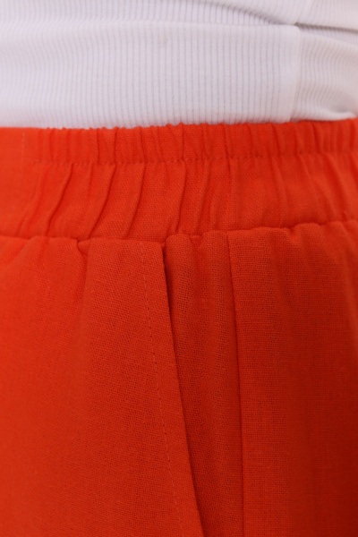 Прямые льняные брюки широкого кроя с резинкой и карманами Панда 143760w оранжевый - фото 3