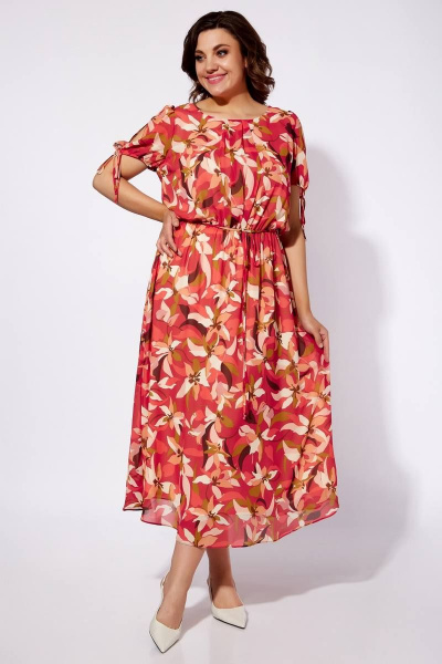 Платье Ольга Стиль С-745 красное_в_цветы - фото 1