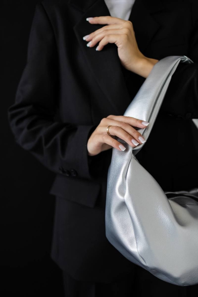 Шопер женский экокожа вместительный серый MT.Style HOBO silver2 - фото 7