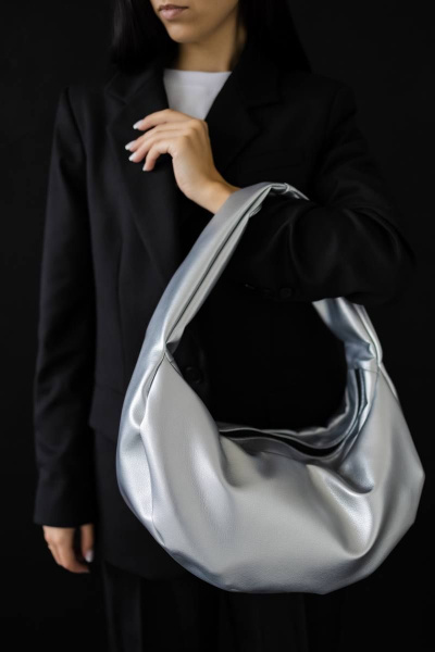 Шопер женский экокожа вместительный серый MT.Style HOBO silver2 - фото 5