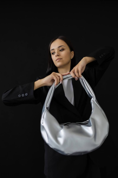 Шопер женский экокожа вместительный серый MT.Style HOBO silver2 - фото 4