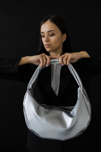 Шопер женский экокожа вместительный серый MT.Style HOBO silver2 - фото 3