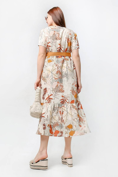 Платье из набивной вискозы с воланом и съёмным поясом La rouge 5427 беж-набивной - фото 2