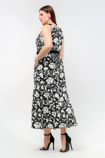 Трапециевидный сарафан с воланом и нагрудными вытачками La rouge 5419 черно-белый-(цветы) - фото 3