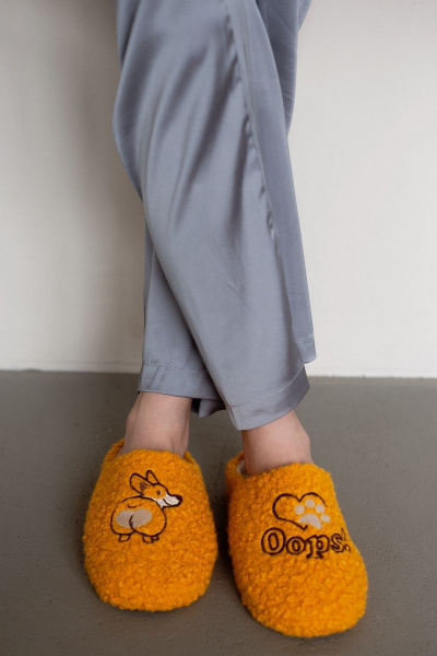 Домашние оранжевые текстильные тапочки с рисунком корги Chobot 05Т-517 оранжевый-корги - фото 1