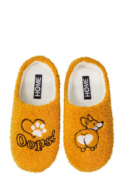 Домашние оранжевые текстильные тапочки с рисунком корги Chobot 05Т-517 оранжевый-корги - фото 2