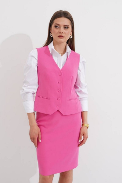 Короткий жилет из костюмной ткани с V-образным вырезом Ketty К-08837 розовый - фото 7