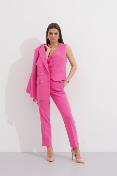 Короткий жилет из костюмной ткани с V-образным вырезом Ketty К-08837 розовый - фото 2
