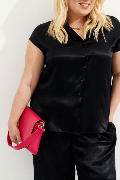Базовая блузка из вискозы с сатиновым эффектом для офиса Ketty К-07540 черный - фото 2