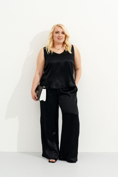 Вискозная блузка без рукавов с разрезами и застежкой Ketty К-05740 черный - фото 1