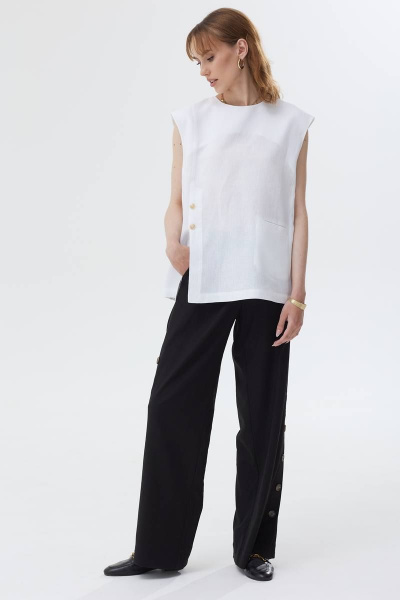 Льняной комплект блузы без рукавов и широких брюк Vesnaletto 3513 - фото 2