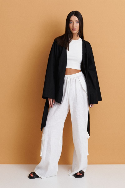 Черный прямой жакет из льняного полотна на запах лето ANNETE A5167 - фото 5