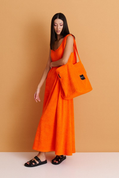 Платье оранжевое полуприлегающее из махры и хлопка без застежки ANNETE A3404 - фото 1