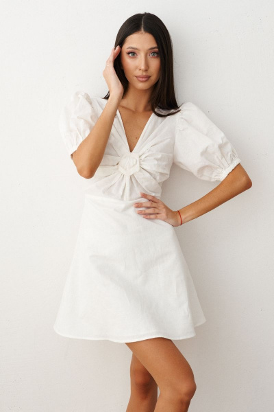 Платье с драпировкой и V-образным вырезом из льна ANNETE A3405 - фото 1