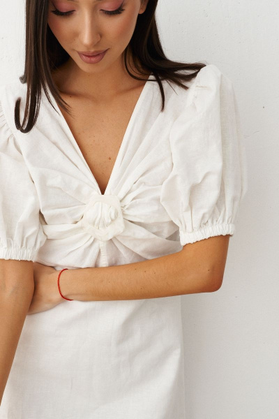 Платье с драпировкой и V-образным вырезом из льна ANNETE A3405 - фото 2