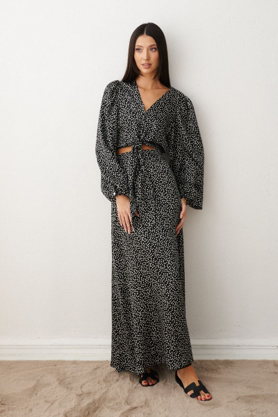 Летний комплект из укороченной рубашки и юбки с цветочным принтом ANNETE A4134 - фото 1