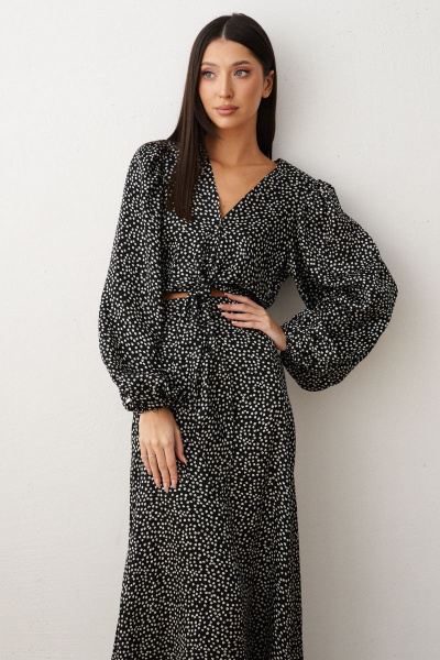 Летний комплект из укороченной рубашки и юбки с цветочным принтом ANNETE A4134 - фото 3