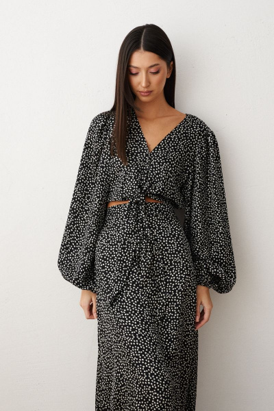 Летний комплект из укороченной рубашки и юбки с цветочным принтом ANNETE A4134 - фото 2