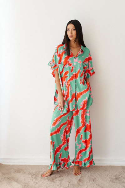 Кюлоты прямого кроя с рюшами из струящегося принтованного полотна ANNETE A401 - фото 1