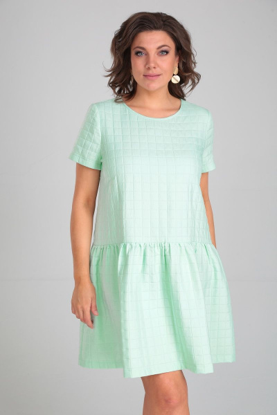 Модное платье из стежки с воланом и круглой горловиной Mubliz 060 мята - фото 4