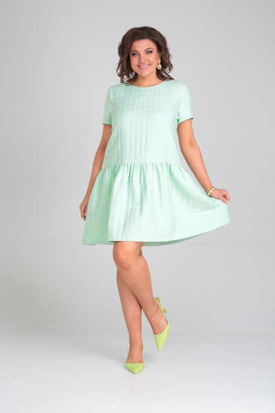 Модное платье из стежки с воланом и круглой горловиной Mubliz 060 мята - фото 3