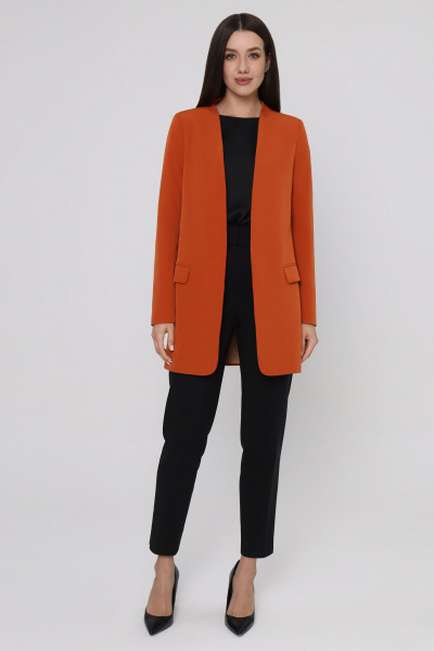 Оранжевый деловой жакет удлиненный без застежки Панда 58830w терракотовый - фото 1