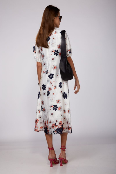 Белое платье с цветочным принтом и V-воротником на лето THE NAME 2215 - фото 7