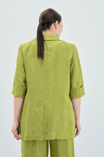 Зеленый леняной костюм с расклешенными брюками и жакетом Art Ribbon M3813_3 - фото 7