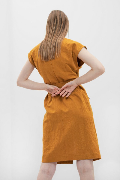 Платье из льна с двубортной застежкой и кокетками Art Ribbon M3879P - фото 5
