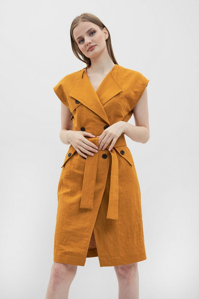 Платье из льна с двубортной застежкой и кокетками Art Ribbon M3879P - фото 3