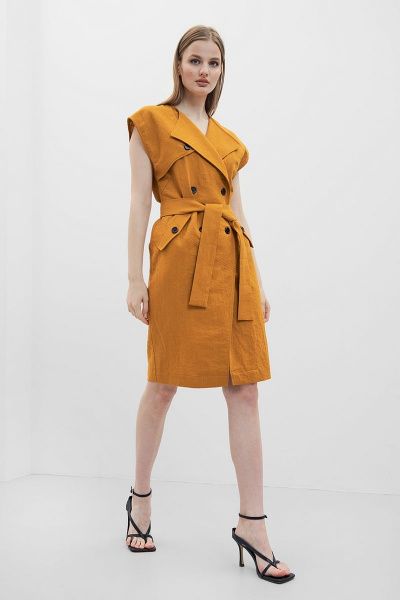 Платье из льна с двубортной застежкой и кокетками Art Ribbon M3879P - фото 2