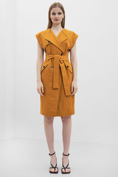 Платье из льна с двубортной застежкой и кокетками Art Ribbon M3879P - фото 1