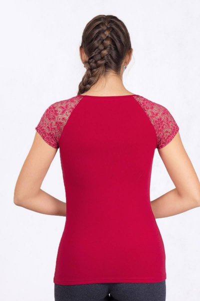 Майка из хлопка и кружевом короткий рукав Круглогодичная Verally 335-1 алая роза - фото 2