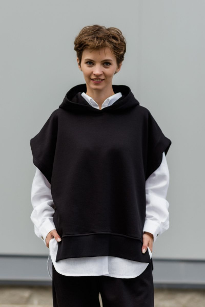 Жилет с капюшоном из хлопка для любого гардероба Twok 108225 черный - фото 1