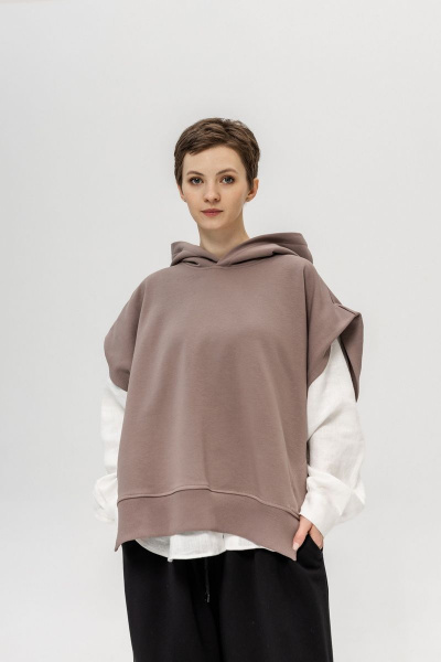 Коричневый жилет с капюшоном из хлопка Twok 105225 какао - фото 6