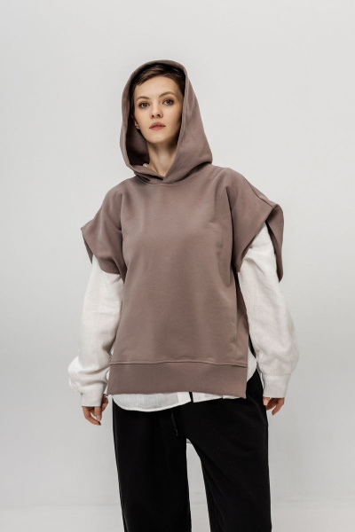 Коричневый жилет с капюшоном из хлопка Twok 105225 какао - фото 1