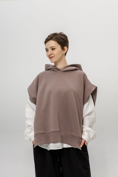 Коричневый жилет с капюшоном из хлопка Twok 105225 какао - фото 5