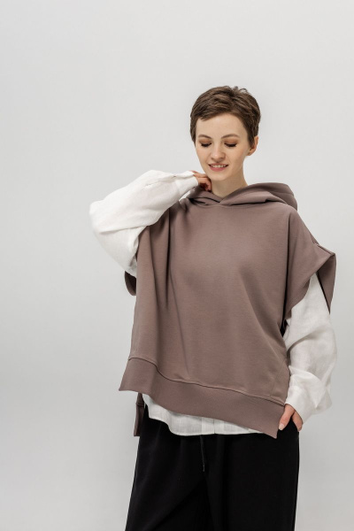 Коричневый жилет с капюшоном из хлопка Twok 105225 какао - фото 2