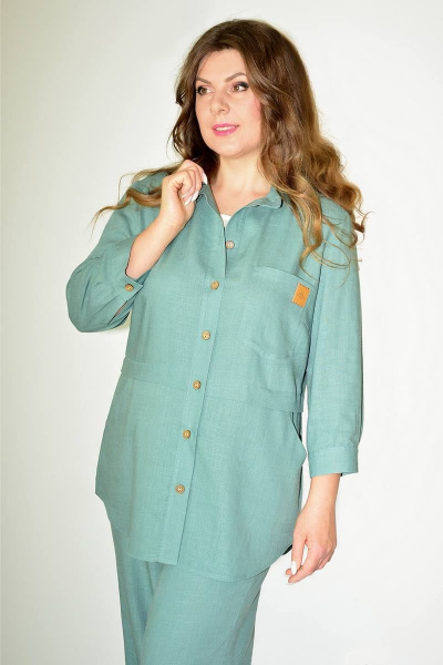 Двухпредметный костюм из хлопкового текстиля с блузкой и брюками Needle 516 - фото 3