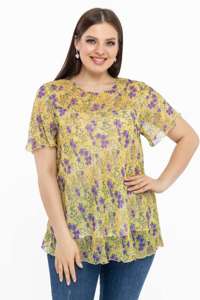 Летняя блуза из шифона с рукавом 3/4 и декоративными пуговками Avila 0932 желтый - фото 6