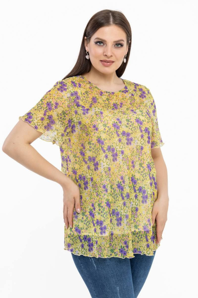 Летняя блуза из шифона с рукавом 3/4 и декоративными пуговками Avila 0932 желтый - фото 5