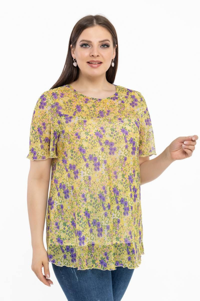Летняя блуза из шифона с рукавом 3/4 и декоративными пуговками Avila 0932 желтый - фото 4